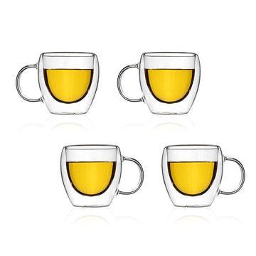 Double Wall Glass Cuppa Tea Mugs (150 ml) (Pack of 4)